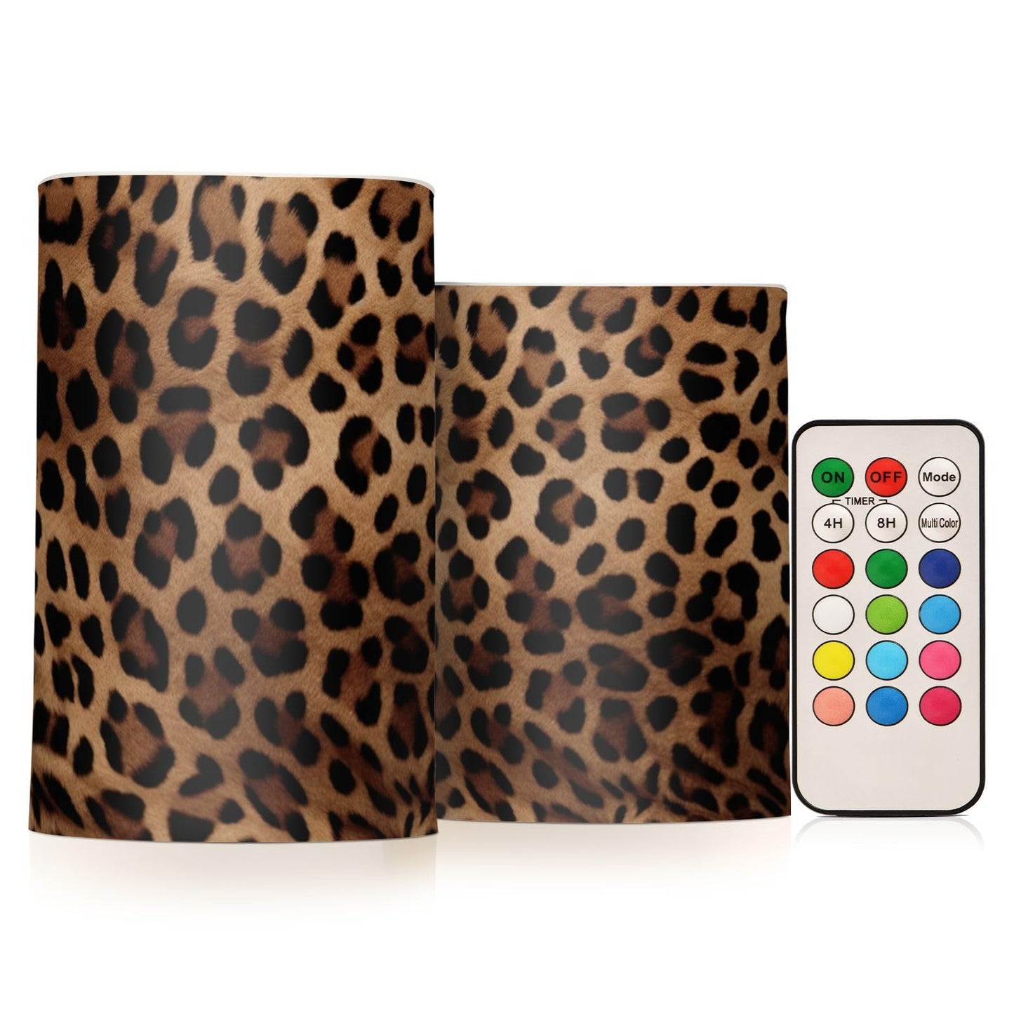GOODOLD Flameless Candles with Remote Control and Timer, Leopard Print Flickering Candles Battery Operated LED Pillar Candles, Warm Light for Home Decor, Set of 2 (D 3" x H 4" 5")