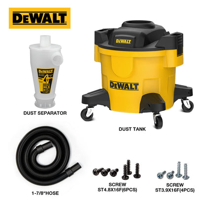 DEWALT Dust Separator with 6 Gallon Poly Tank, Yellow & DXV10P 10 Gallon Quiet Poly Wet Dry Vacuum Yellow