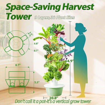 Lifello 5.25ft Tall Hydroponics Growing System Tower, 9 Layers 36 Plant Spots Hydroponics Growing System Kit Tower, Vertical Hydroponic Tower for Indoor & Outdoor, Space-Saving