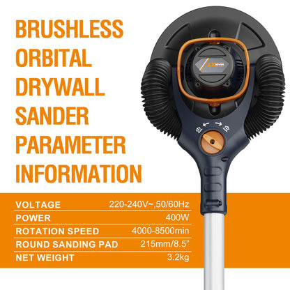 MAXXT 4mm Random Orbital Drywall Sander, Brushless 400W 3.5A Foldable Electric Wall Sander, Sander Tool with 1&2 Modes Suction Switching, Memory Variable Speed, 180° Flex Head, LED Light, Carry Bag