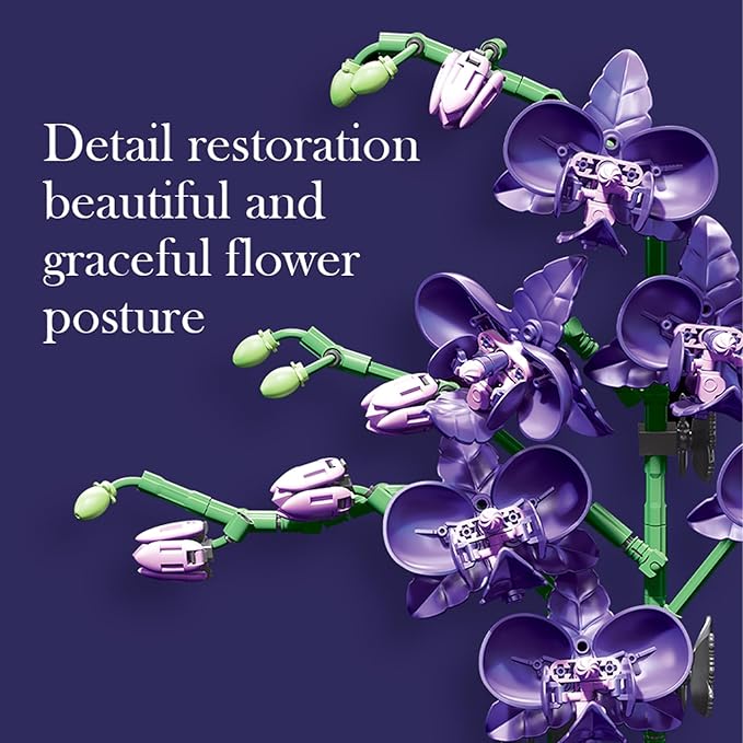 Purple Orchid Flower Building Blocks Set – 666 PCS DIY Artificial Flower Kit for Elegant Home Decor Table Display Compatible with Lego Flowers Artistic Gift for Ages 6+