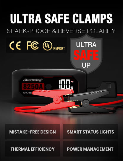 8250A Jump Starter Battery Jump Starter Battery Pack (for All Gas or 10.0+L Diesel), 12V Potable Heavy Duty Car Jump Start with 3.2 inch HD Screen, 2 USB Power Bank 48-Months Stand-by Time