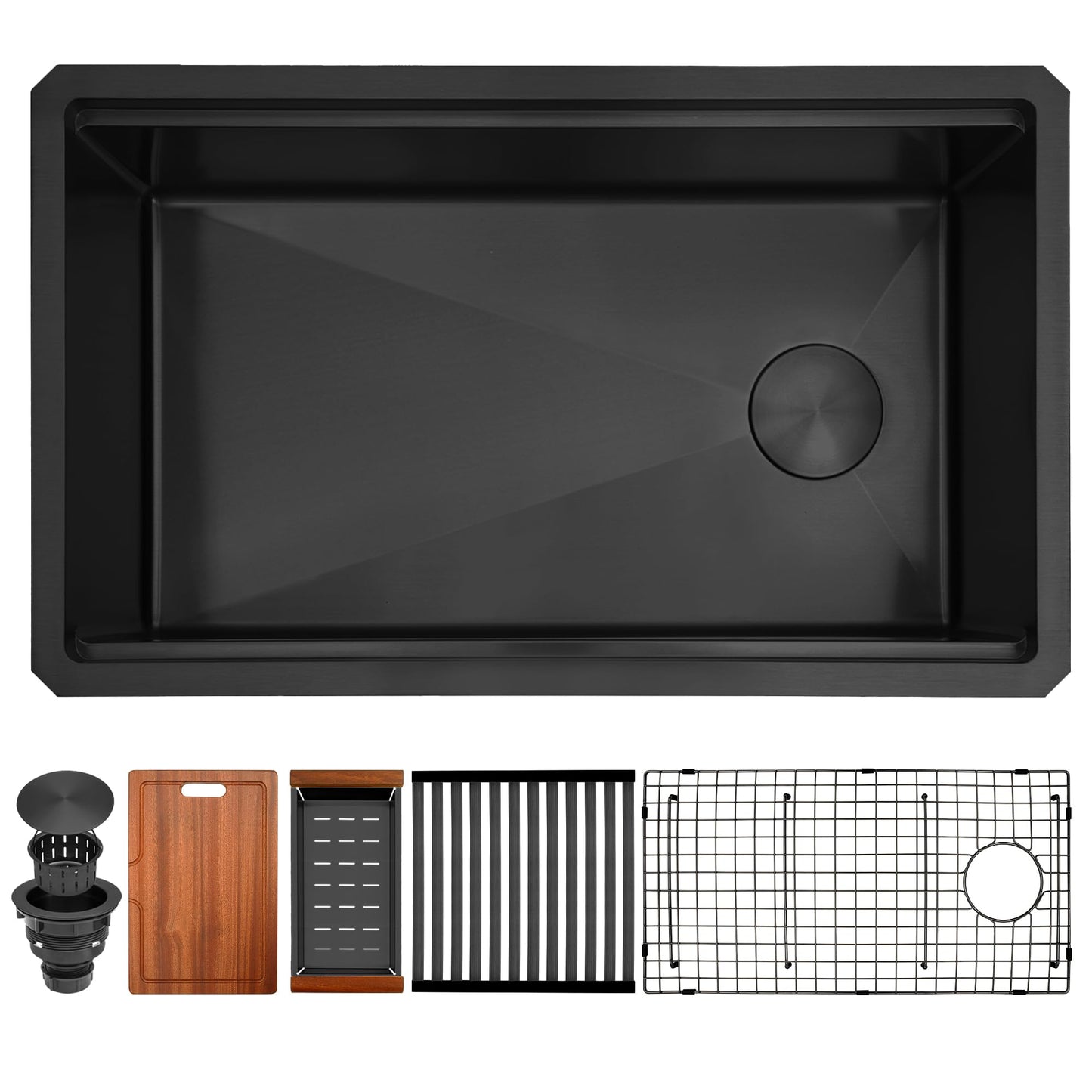 Lonsince Black Undermount Kitchen Sink 30 inch,16 Gauge Stainless Steel Sinks,Single Bowl Workstation Sink,Modern Kitchen Sink Offset Drain (30" X 18")