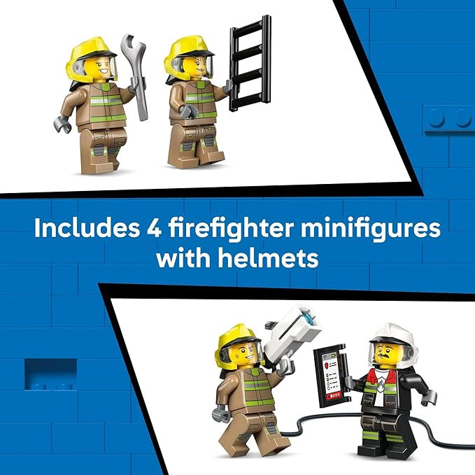 LEGO City Airport Fire Truck Kids Building Toy - Pretend Play Emergency Vehicle for Boys &amp Girls Ages 7+ - Fire Engine Toy W/ 4 Firefighter Minifigures - Gift Idea for Birthdays - 60499
