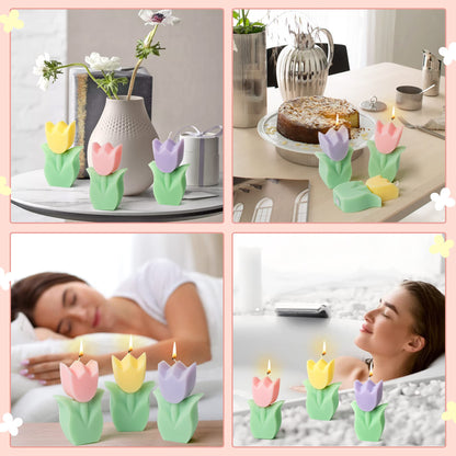 COcnny 3pcs Tulip Candle Decor, Tulip Shaped Scented Candles Decorations, Flower Aesthetic Paraffin Soy Wax Aromatherapy Candle Gift for Home Bedroom Birthday Wedding Spring Easter Party