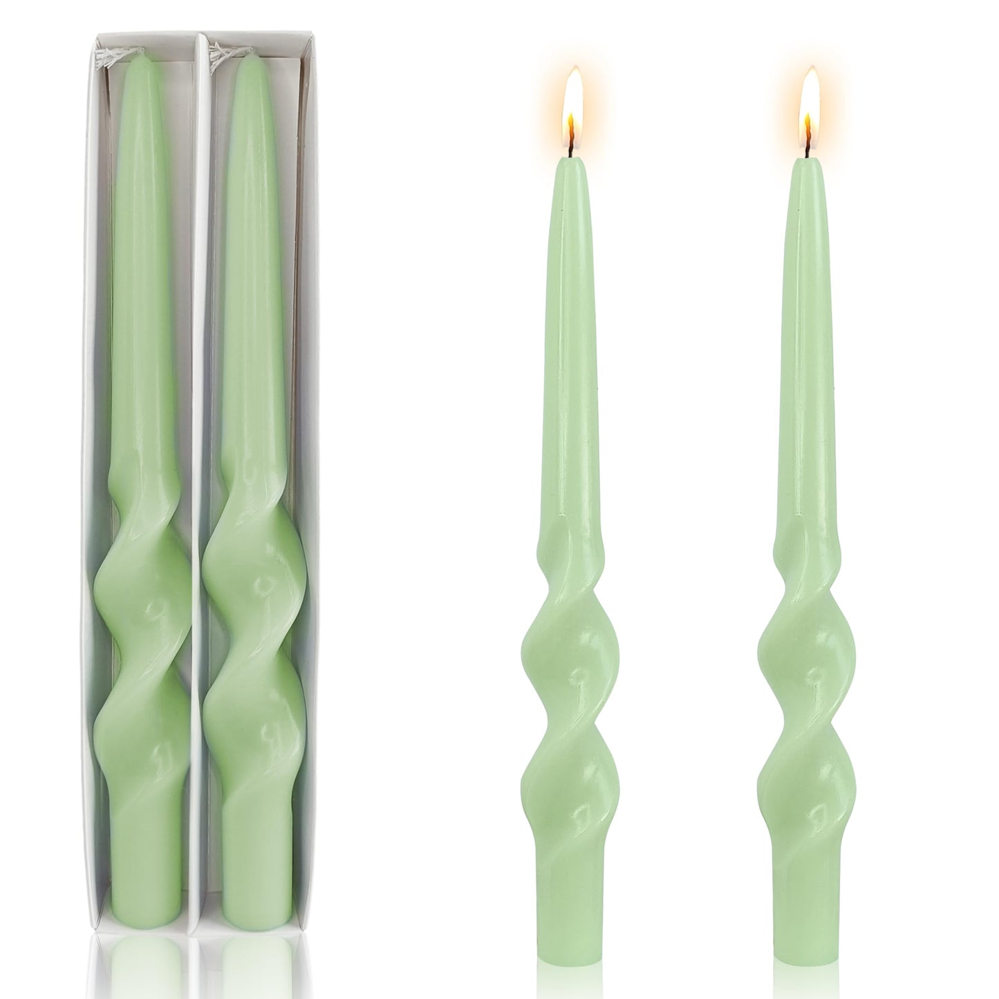 Green Taper Candles Spiral Smokeless Tapered Candles Long Twisted Candlesticks Unique Unscented Candle for Wedding Dinner Party Home Decoration