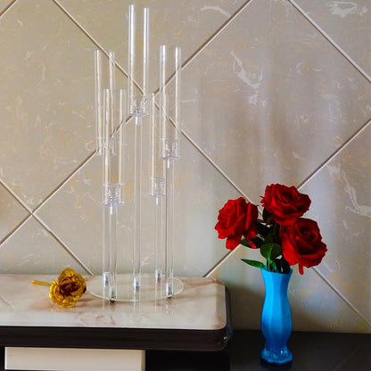 10pcs 5 Arm Acrylic Candelabra Centerpieces for Table,26inches Tall Clear Candlestick Holder Wedding Centerpieces for Party Birthday Dinner Event Fireplace Decortion Fit 0.87 led Candle
