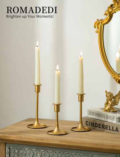Romadedi Gold Candlestick Candle Holders - Set of 3 Taper Holders Candle Stick for Wedding Table Centerpiece Festive Christmas Mantel Decoration Home Decor