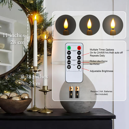Homemory 48Pcs 11 inches White LED Taper Candles, Flameless Taper Candles with Remote Timer Dimmer, Plastic Battery Operated Candlesticks with Flickering Flame for Halloween Christmas Wedding Party