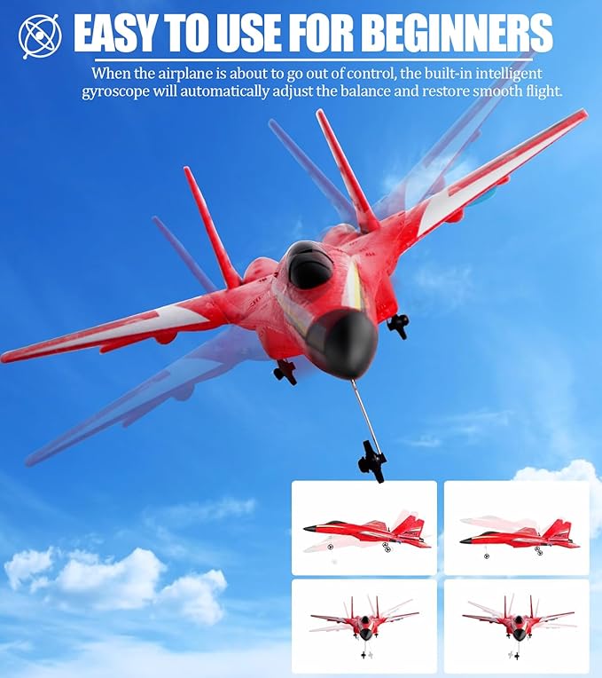 RC Planes for Ages 14 Years and upRemote Control Airplanes Toys for Teen2CH Outdoor Foam RC Glider Fighter Jet for Teen and Adults Hobby Red