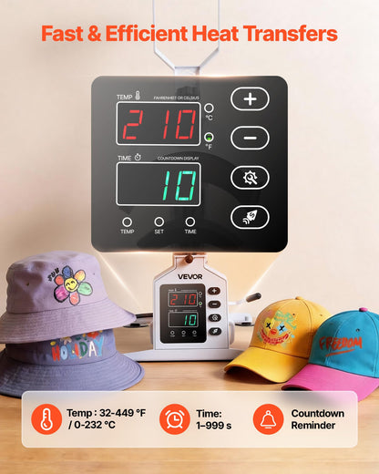 VEVOR Hat Heat Press Machine, with 4 Interchangeable Platens and Caps Stretcher, Precise Temperature & Time Control, Heat Press for Hats and Caps, for HTV Iron On and Sublimation Projects, White