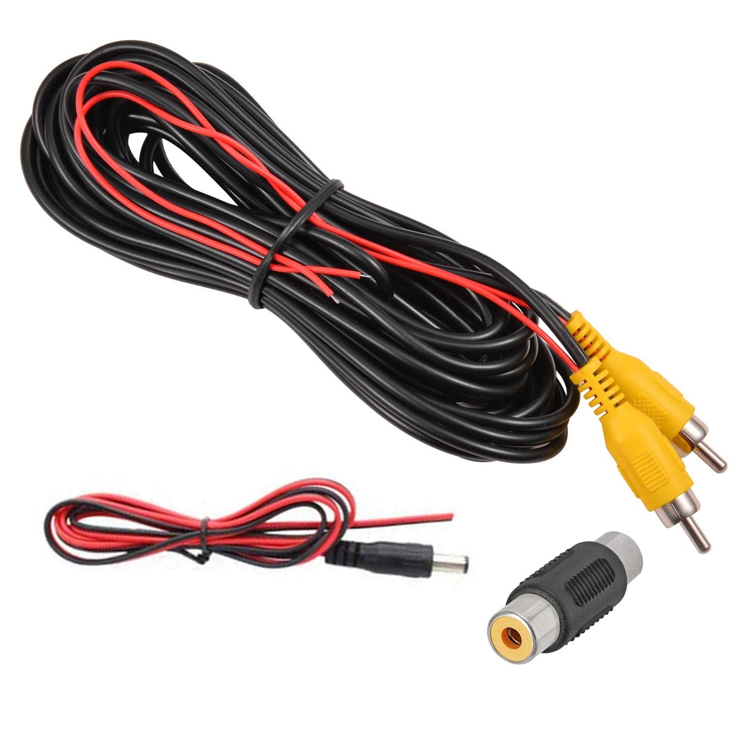 DALLUX Backup Camera RCA Video Cable,Car Reverse Rear View Camera Video Cable with Detection Wire(20FT/6m),AV Extension Cable with RCA Video Female to Female Coupler and Power Cable