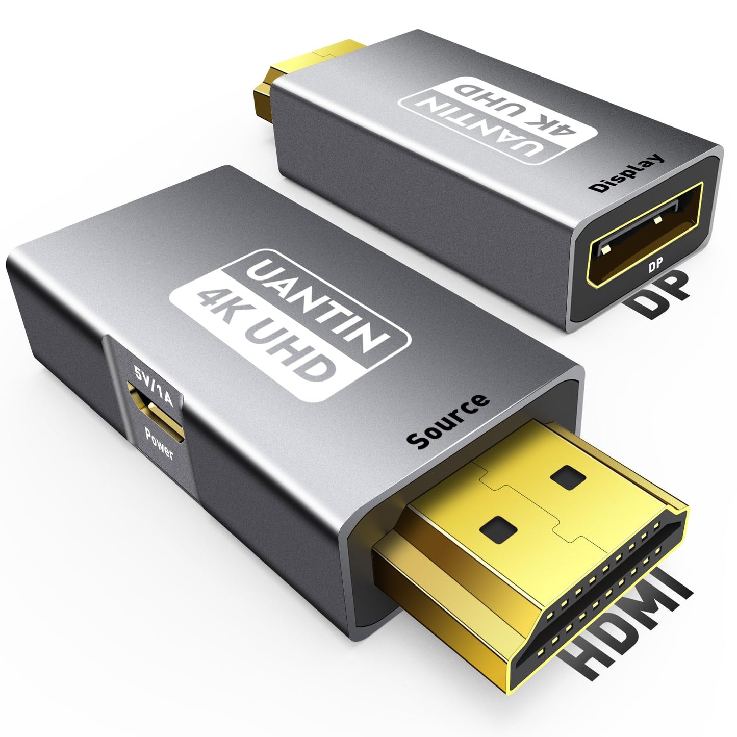 UANTIN HDMI to DisplayPort Adapter (4K 60Hz,1080p 120Hz) Uni-Directional HDMI (Source) to DP (Screen) Converter Male to Female for PC,Laptop,AMD,NVIDIA,PS5,Xbox and More - 1 Pack