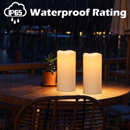 Wondise Solar Powered Candles IP65 Outdoor Waterproof Rechargeable LED Candles Battery Operated Dusk to Dawn Plastic for Camping Patio Porch Lanterns(2 Pack, 4" D x 8" H)