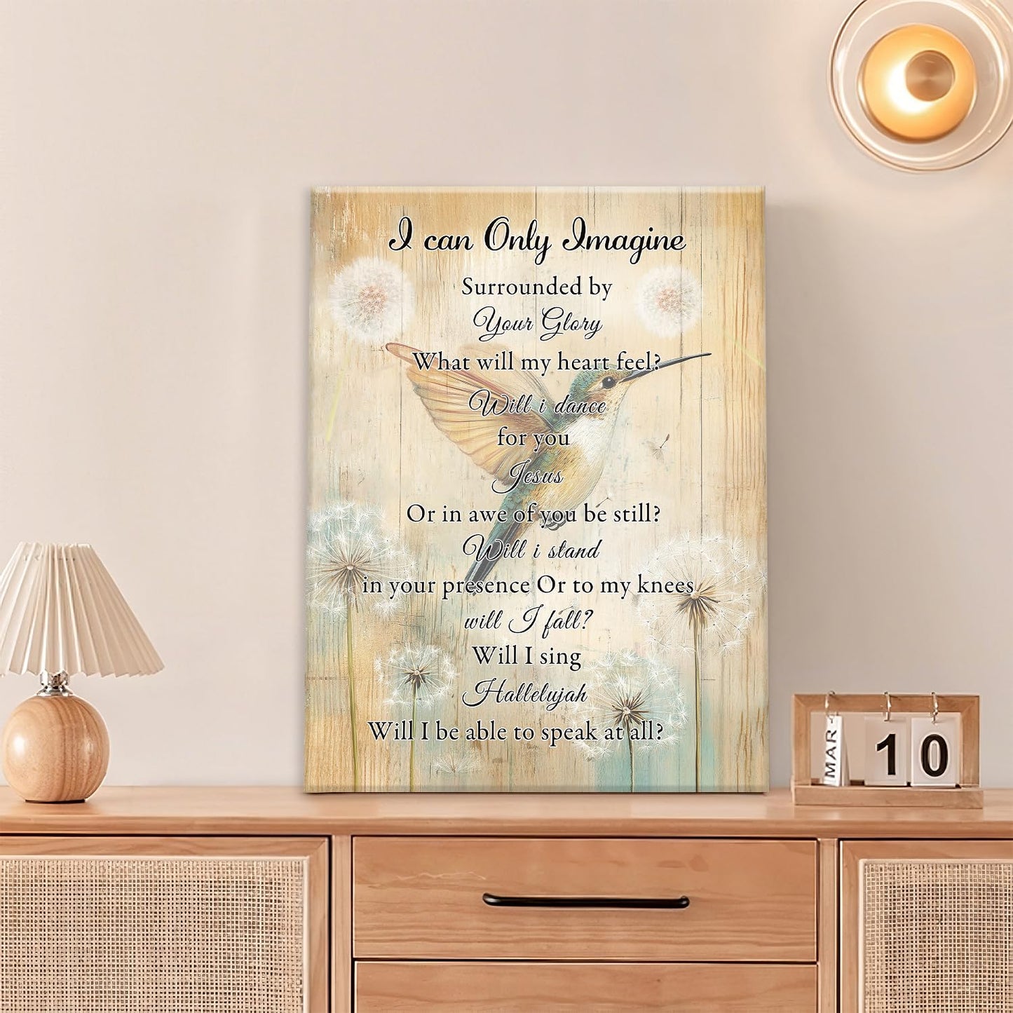 Hummingbird Wall Art, Farmhouse Christian Pictures Wall Decor, Bird Dandelion Canvas Prints, I Can Only Imagine Painting, Framed Artwork for Bedroom Living Room Kitchen Bathroom Dining Room Office 24"x 20"