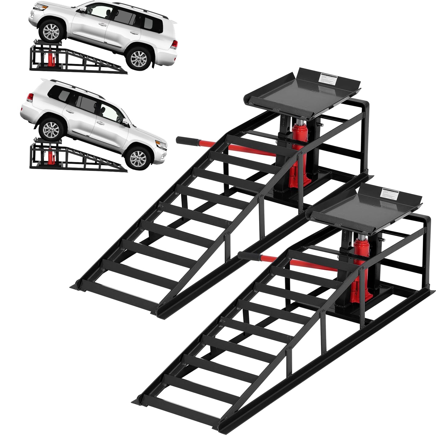 GarveeHome Hydraulic Car Ramps 2 Pack - 11000Lbs Capacity Low Profile Vehicle Ramps for Oil Changes, Trucks, Trailers & Garage Auto Repair, Heavy Duty Steel Construction, Black