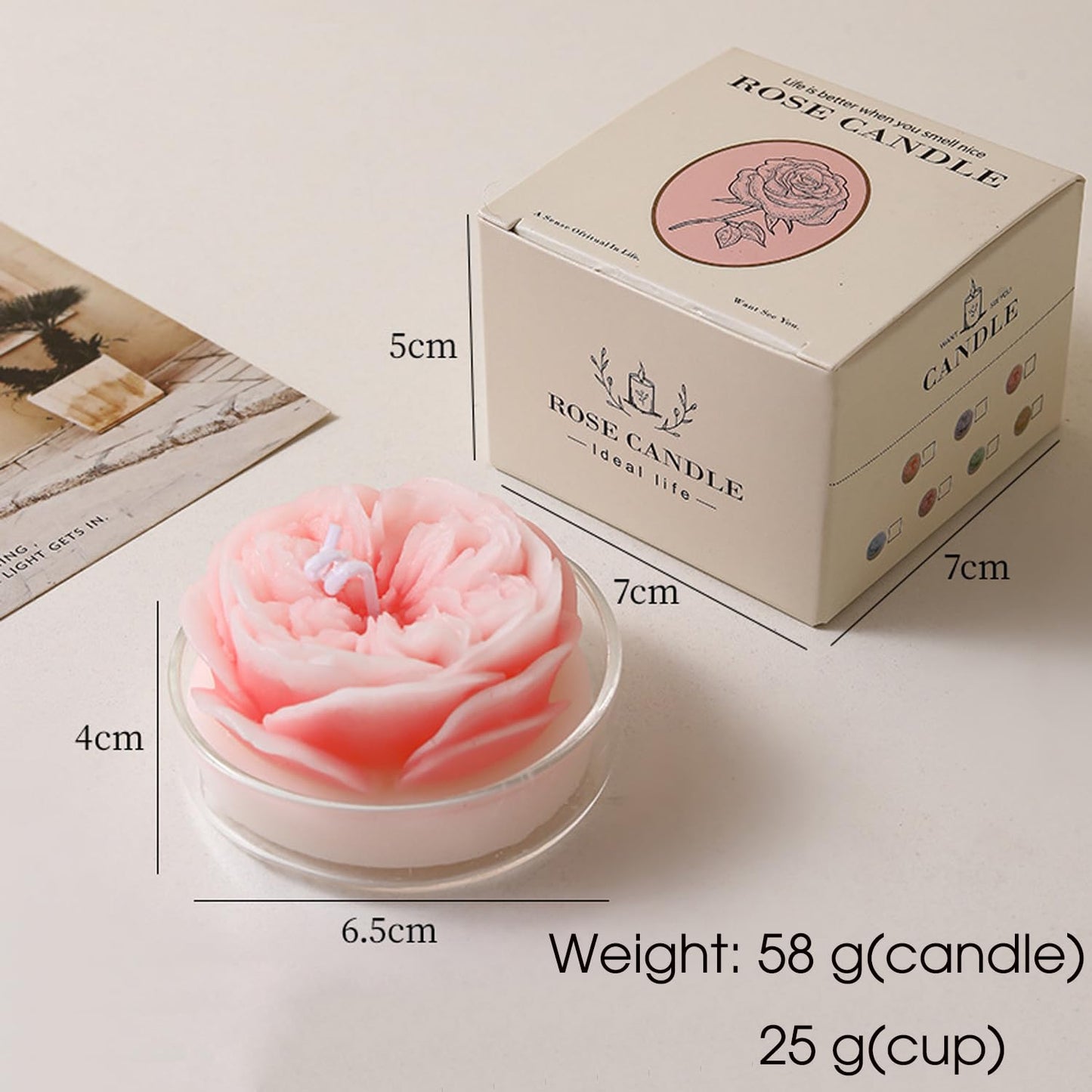 Scented Candle with Cup 2 Pack, 58G Soy Wax Rose Candle, for Meditation, Yoga, Birthday, Wedding, Housewarming (Pink)