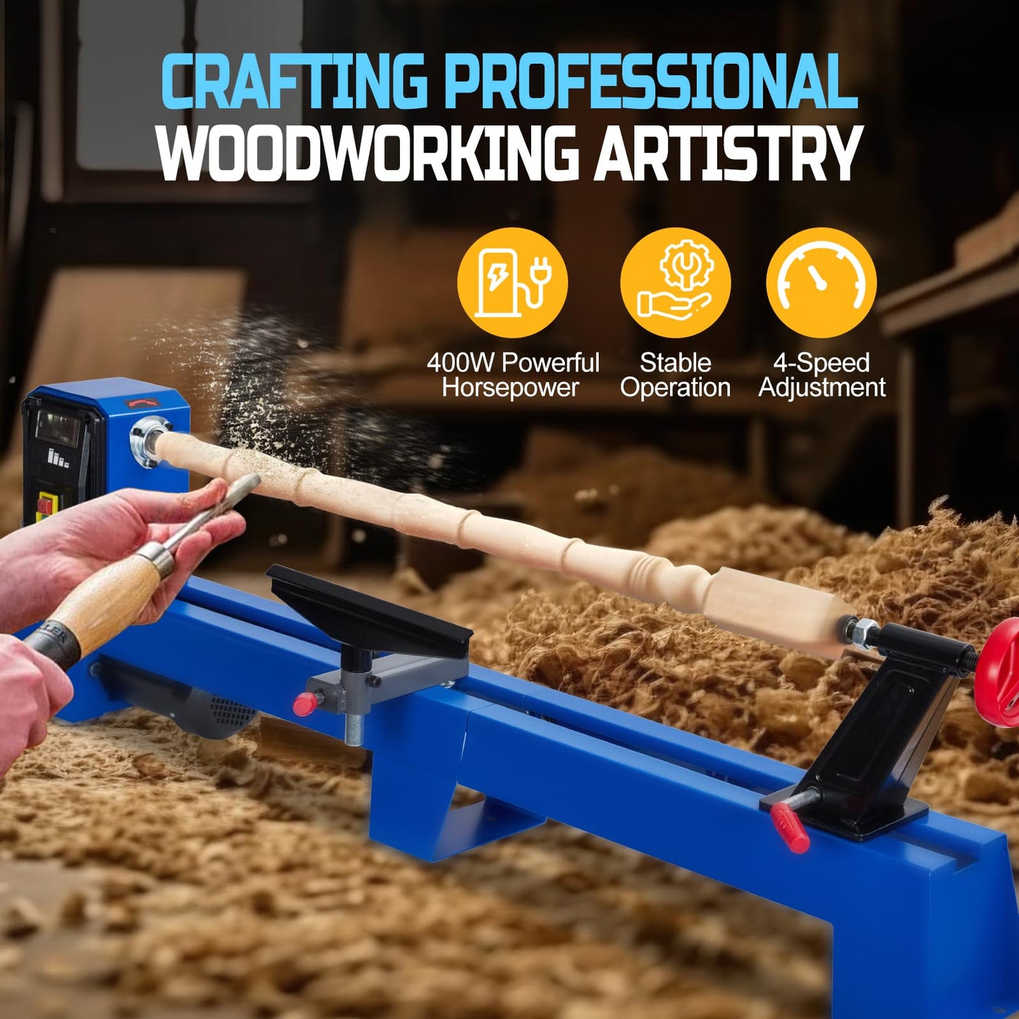 Wood Lathe, 14" x 40" Benchtop Wood Lathe Machine 0.5 HP Infinitely Variable Speed 1040-2980 RPM, Wood Turning Lathe Machine with Wrench & 2 Chisels for Woodworking, Woodturning