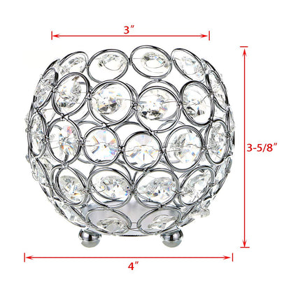 OwnMy 10cm Crystal Bowl Votive Candleholder Sparkly Tea Light Candle Holders Candle Lanterns Decorative Candelabra Vase for Christmas New Year Wedding Table Centerpieces (Silver Tone)