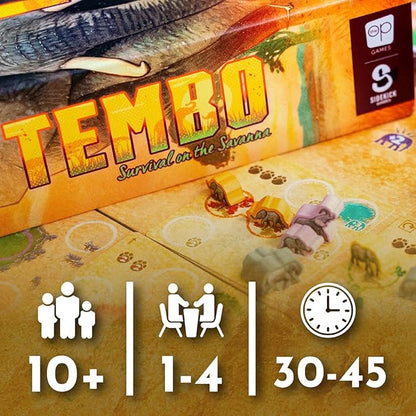 Tembo: Survival On The Savanna Board Game Guide Your Elephant Herd Across Dangerous Terrain A Cooperative Strategic Game for Families and Adults Solo Campaign Included 1-4 Players Ages 10+