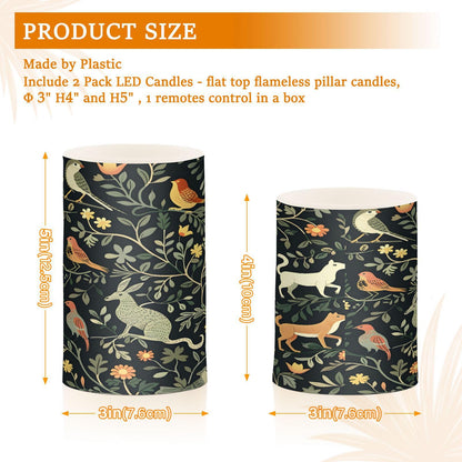 Forest Animal and Floral Flickering Flameless Candles Battery Operated with Remote Timer,Tea Light Candles LED Pillar Votive Candles set of 2 for Outdoor Indoor Decorations