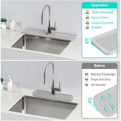 24 Inch Longer Faucet Mat for Kitchen Sink [5°Slope Fast Self-draining]Bathroom Kitchen Sink Splash Guard Silicone Sink Faucet Mat Splash Guard Kitchen Sink Area Tidy Splash Faucet Guard Draining Mat