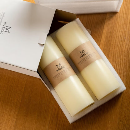 MOZEAL 4" x 10" Extra-Large Ivory Pillar Candles (Set of 2), Unscented,Dripless, Smokeless,Long Clean-Burning,These Tall 10 inch Large Ivory Pillar Candles Perfect for Weddings and Christmas Decor