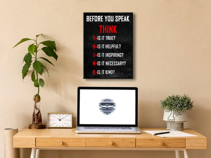 Pyradecor Motivational Think Before You Speak Classroom Positive Quotes Inspirational Poster Canvas Prints Wall Art for Office Living Room Home Decorations