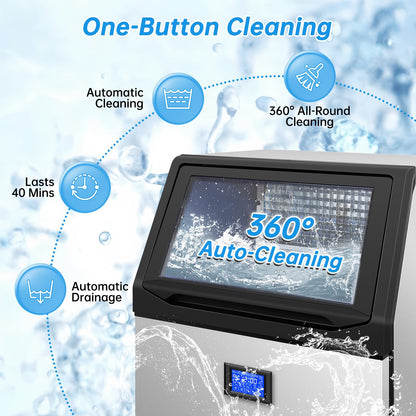 Ice Machine Commercial Ice Maker Machine, 450 Lbs /24H, 200 lbs Bin, Under Counter Built-in or Freestanding, Stainless Steel Household Use, Restaurant Bar Kitchen Cafe
