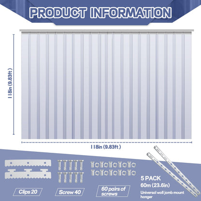 Juexica 118 x 118 Inch Plastic Strip Door Curtain Kit 0.08'' Walk in Cooler Curtains PVC Freezer Door Curtain Smooth Waterproof Insulation Hurricane Shutters Gate for Warehouse Garage Industry (Clear)