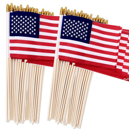 100 Pack Small American Flags on Stick, 4x6 Inch Small US Flags/American Flags for Outside, Mini Hand Held Stick Flags, Memorial Day,250 Anniversary, 4th of July Decorations,Patriotic Decorations