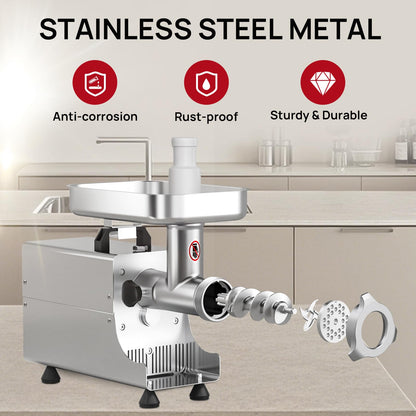 ARINOO Commercial Electric Meat Grinder #8, 0.6HP Heavy Duty Industrial Stainless Steel Meat Mincer with 2 Blades, 2 Plates & 3 Stuffing Tubes,Meat Grinder Machine for Home Kitchen & Restaurant Use