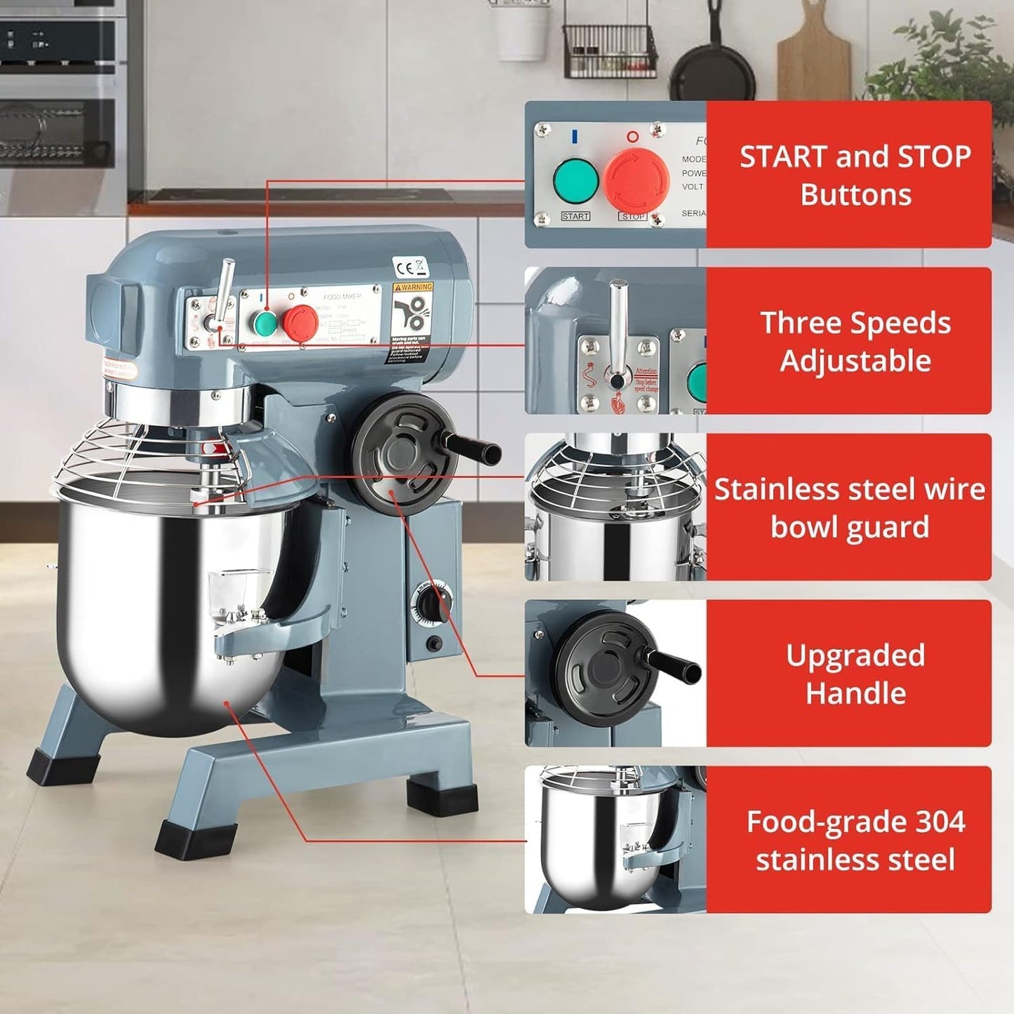 15 QT Commercial Stand Mixer 600W with 3 Speeds Adjustable, Electric Food Mixer with Stainless Steel Bowl Dough Hook and Beater, Commercial Food Mixer with Safety Guard for Bakery Restaurant Pizzeria