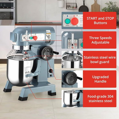 15 QT Commercial Stand Mixer 600W with 3 Speeds Adjustable, Electric Food Mixer with Stainless Steel Bowl Dough Hook and Beater, Commercial Food Mixer with Safety Guard for Bakery Restaurant Pizzeria
