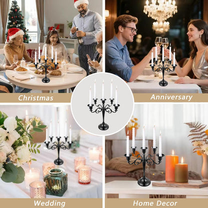 Metal Candelabra Candle Holder for Taper Candles, 5 Arms Black Candlestick Holders 10.24 inch Tall, Gothic Candle Stick Holder for Christmas Halloween Wedding Table Centerpiece Decoration