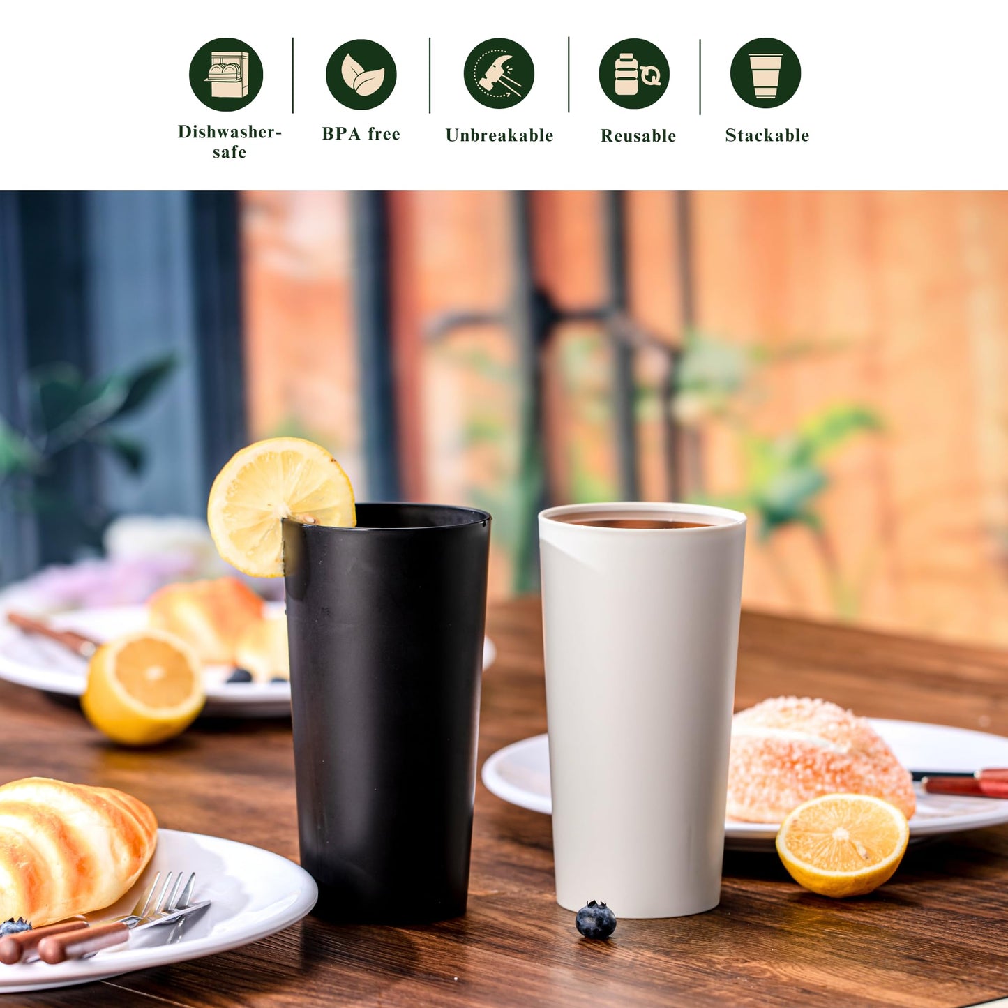 MIYOPESI 26oz Stackable Plastic Water Tumblers (Set of 12), Shatter-Proof Plastic Cups, Reusable Plastic Drinking Glasses, BPA-Free, Dishwasher-Safe, Heat-Resistant, Microwave-Safe (Grey Stone)