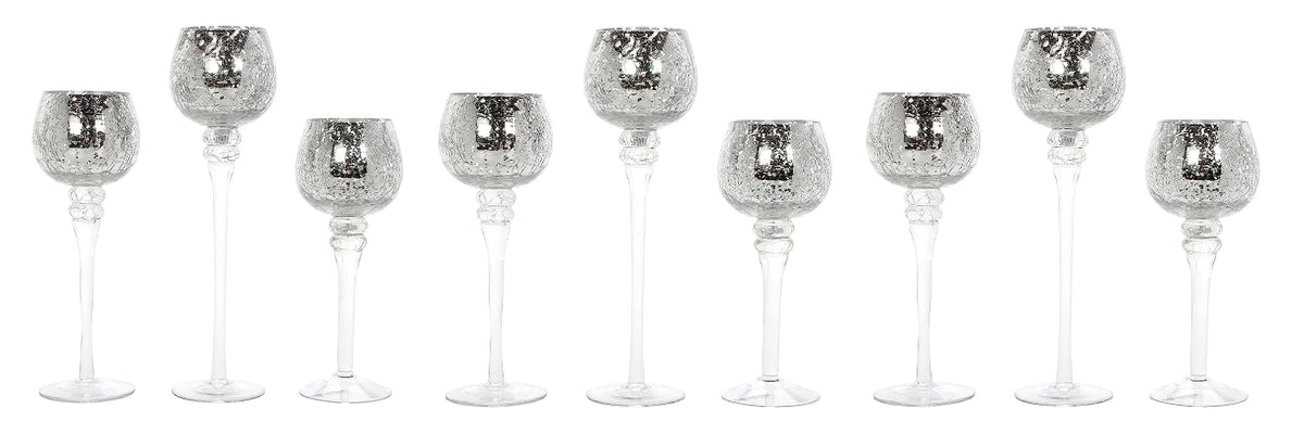 Hosley 3 Sets Crackle Metallic Glass Tealight Holders Set /3-12 Inch, 10 Inch, 9 Inch Ideal for Weddings Special Events Parties Also Makes a Great Gift