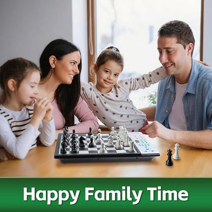 Advanced Electronic Chess Board Smart Computer Chess Set AI Voice Coach Learning for Kids ELO 2200+ for Improving Players Magnetic Large Pieces &amp Board Perfect for Adults LCD Display(Silver)