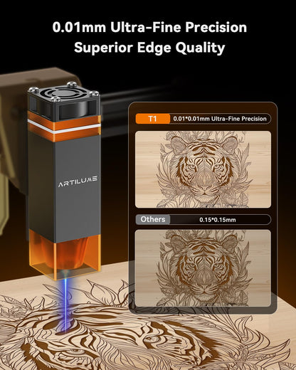 Artilume T1 Foldable Laser Engraver, 3000mW Portable Engraving Machine with 0.01mm Accuracy, 200x150mm Working Area for Wood, Leather, Acrylic, Coated Metal - Ideal for DIY & Small Business