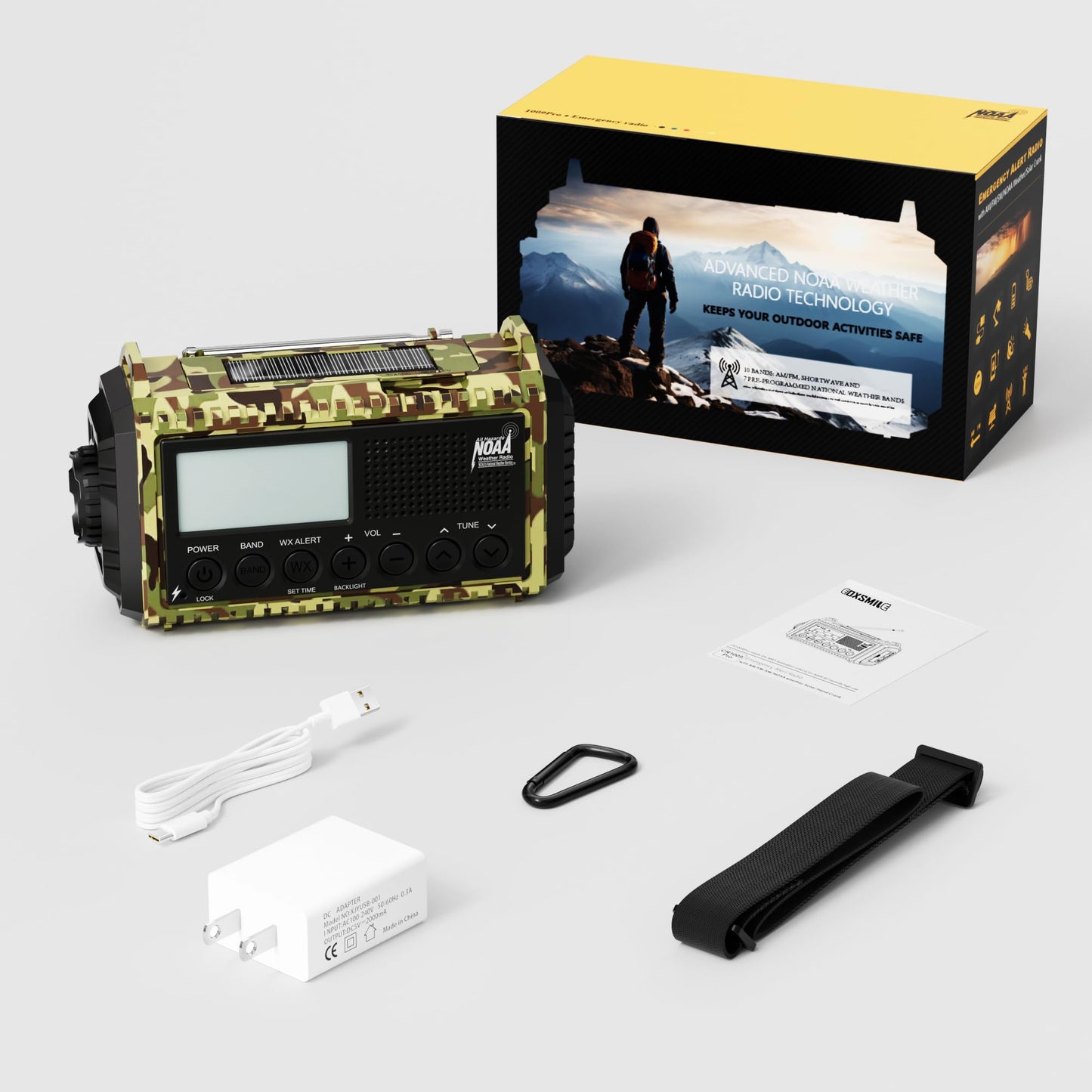 12000mAh/44400mWh Weather Radio, Hand Crank Emergency Radio Portable AM FM Shortwave, Solar Rechargeable Battery Powered Radio with NOAA Alert, USB-C Charger & Adapter, SOS Flashlight for Emergency