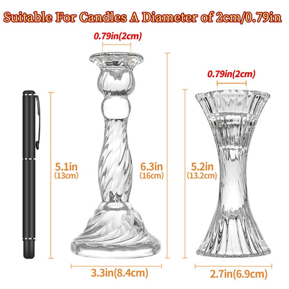 Glass Candlestick Holders - Set of 8 Clear Taper Candlestick Glasses,Crystal Candle,for All Formal Events,Candlelight Dinner,Wedding, Dinning, Party,Home Decoration