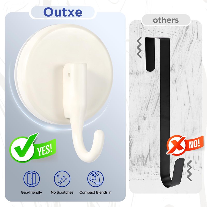 OUTXE Wreath Hanger for Front Door, Upgraded Suction Cup Reef Hook for Glass Window/Over Door, Christmas/Thanksgiving/Halloween/July 4th/Easter/Valentine/Spring/Summer/Fall (White, 4-Pack)