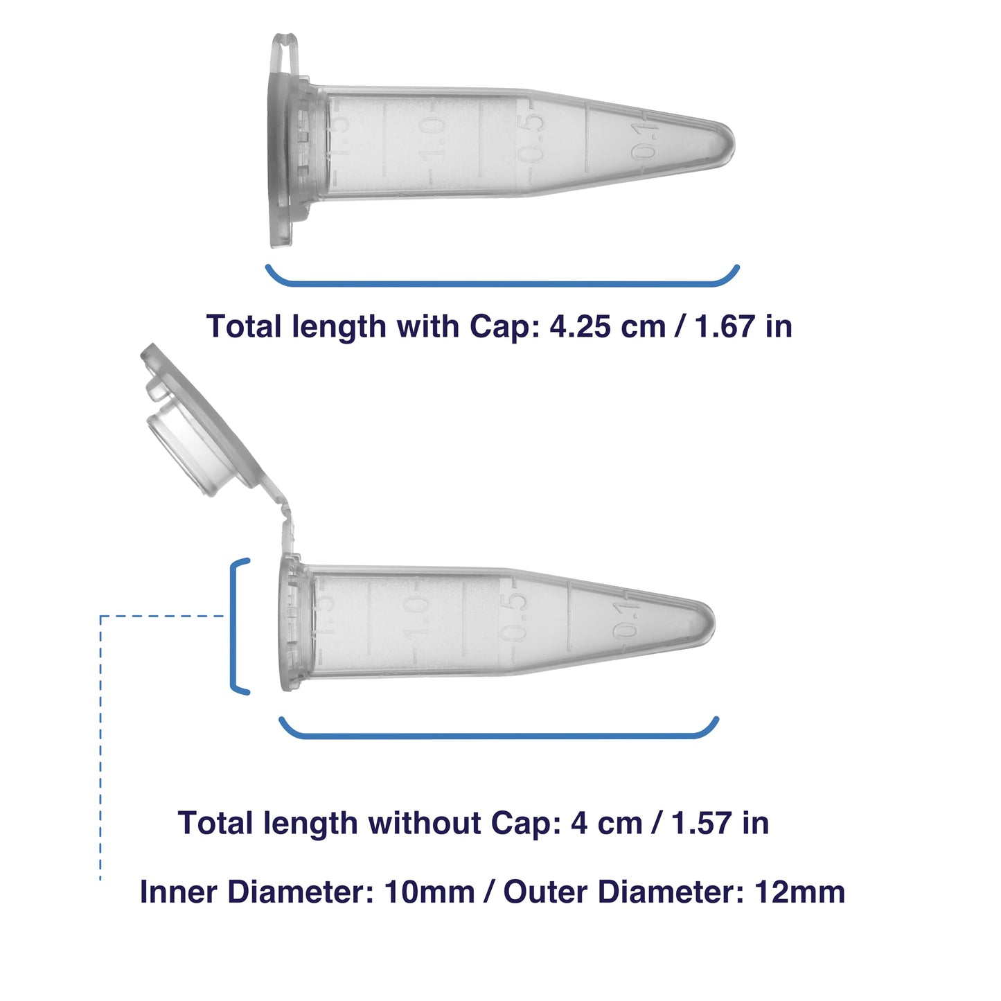 Kashi Scientific 1.5mL Clear Snap Cap Microcentrifuge Tube with Graduation, Lab Grade Polypropylene Plastic [1.5mL, 1000]