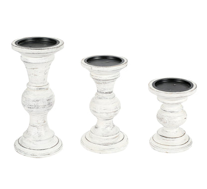 Candle Stands Wooden for Pillar Candles,Rounded Turned Colums, Sustainable Woods, Country Style, Ideal for Reiki, Aromatherapy, Votive Candle Gardens Home décor - 10,8,6 Inch Set of 3 - Antique White
