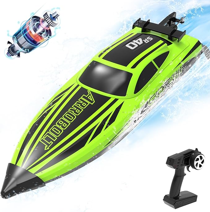 volantexrc Brushless RC Boats for Adults 30+MPH Fast Remote Control Boat with 2 Rechargeable Batteries for Lakes 30+ Mins Full Proportional Boats High Speed RC Boat for Adults (79705 Green)