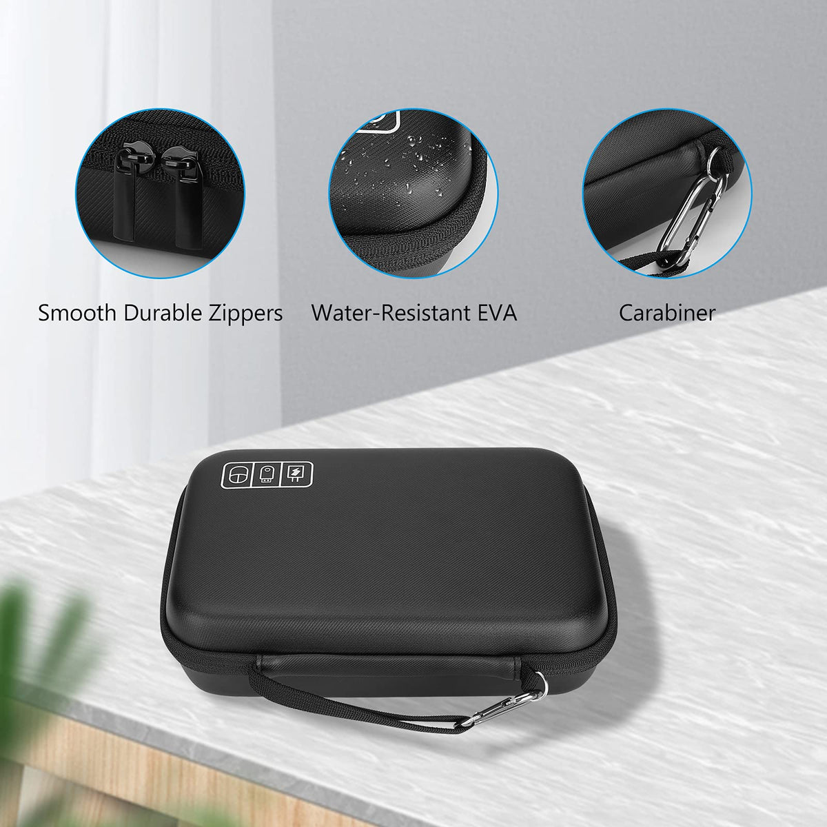 ProCase Hard Travel Electronic Organizer Case for MacBook Power Adapter Chargers Cables Power Bank Apple Magic Mouse Apple Pencil USB Flash Disk SD Card Small Portable Accessories Bag -Black, L