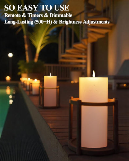 Gmnee 4"x8" Outdoor Waterproof Flameless Candles with Remote and Timers, LED Candles, Battery Operated Candles, Electric Fake Pillar Candles for Patio, Porch, and Lanterns Decor (White, Plastic)