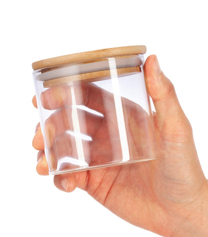 JUVITUS 10 oz Clear Glass Jar with Bamboo Silicone Sealed Lid (Single)