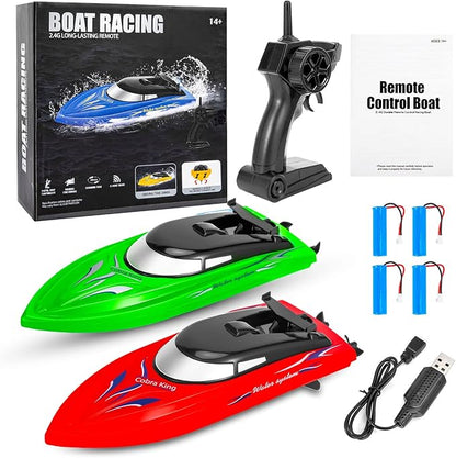 Lumiparty 2PACK RC BoatRemote Control Boats for Kids and Adults10km/H 2.4G High Speed Remote Control BoatFast RC Boats for Pools and Lakes with 4 Rechargeable Battery.(Red+Green)