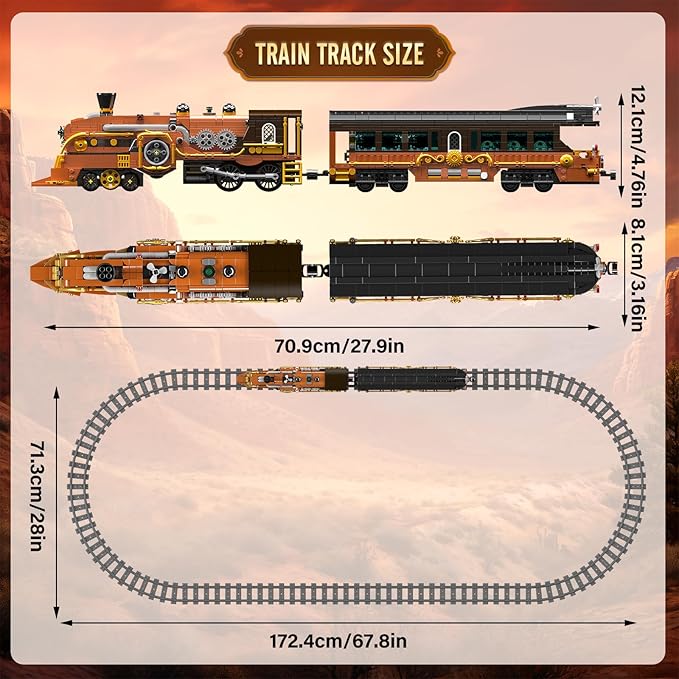 Mould King 12046 Steampunk Train Building Set Western Train with Track Buildable Model with Battery Display Model Toy for Adults Collection Enthusiasts (1954 Pieces)